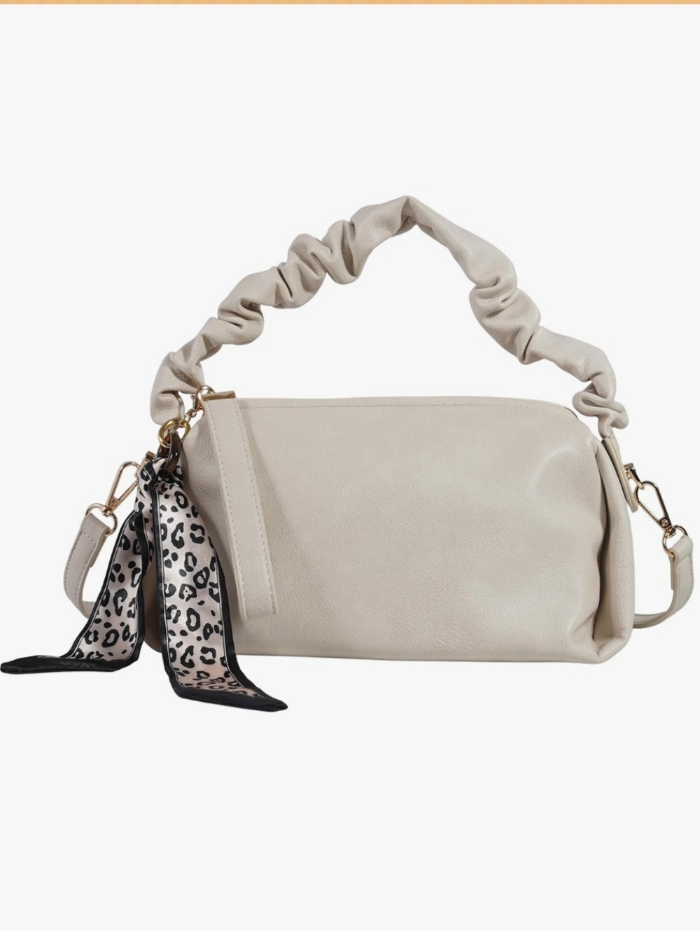 Women's Cream Shoulder Bag with Leopard Scarf Accent
